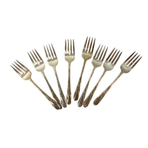 Vintage Set Of 8 Tudor Oneida Bridal Wreath Silverplate Salad Forks 7590 desert - Picture 2 of 4
